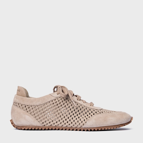 Tênis Knit Couro Suede Bege Oatmeal