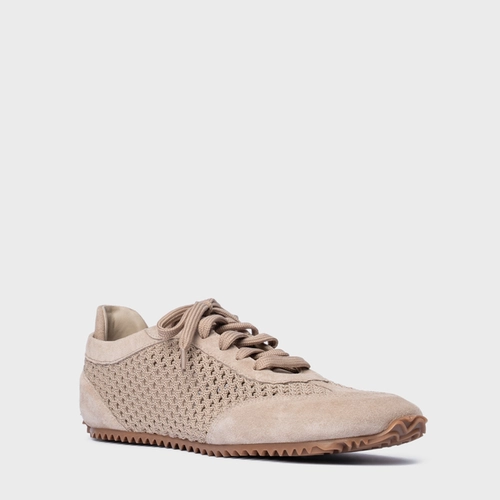 Tênis Knit Couro Suede Bege Oatmeal