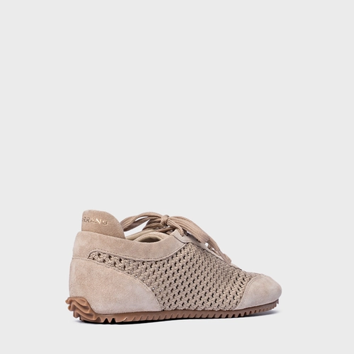 Tênis Knit Couro Suede Bege Oatmeal