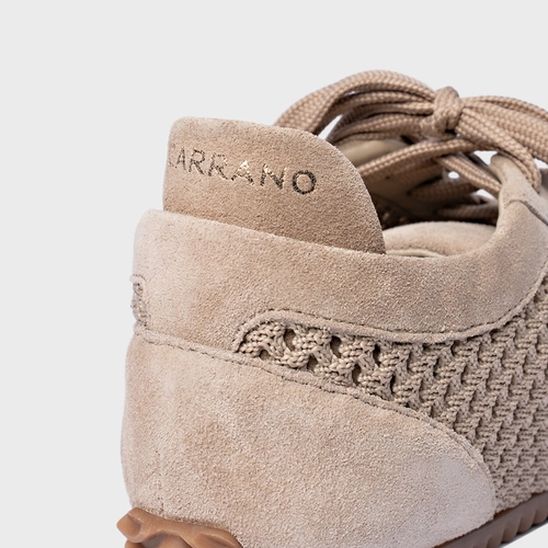 Tênis Knit Couro Suede Bege Oatmeal