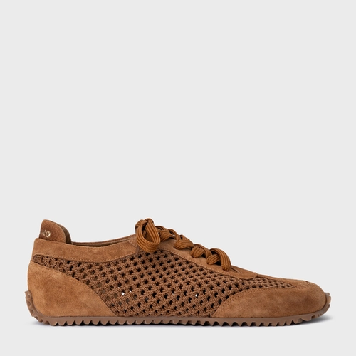 Tênis Knit Couro Suede Marrom Saddle