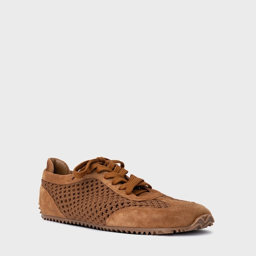 Tênis Knit Couro Suede Marrom Saddle