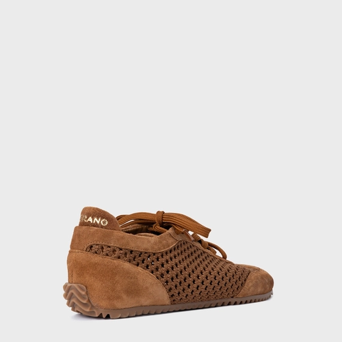 Tênis Knit Couro Suede Marrom Saddle