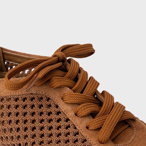 Tênis Knit Couro Suede Marrom Saddle