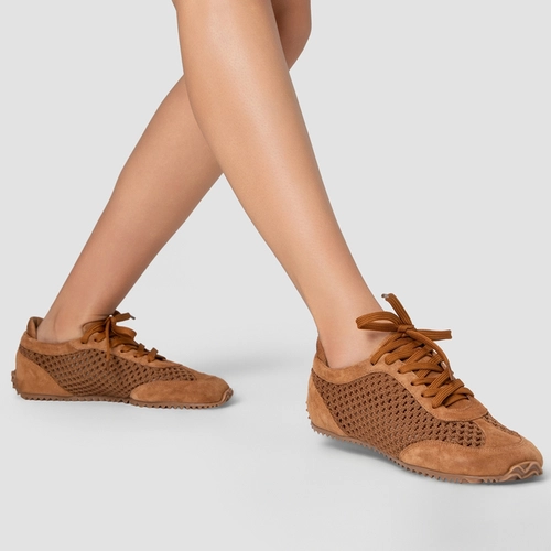 Tênis Knit Couro Suede Marrom Saddle