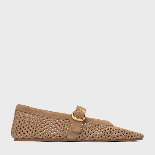 Sapatilha Knit Couro Suede Bege Almond