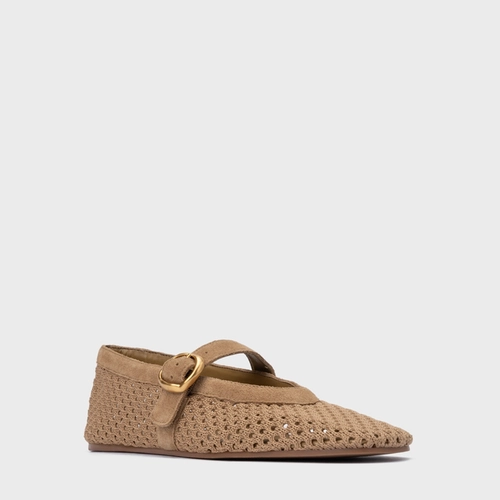 Sapatilha Knit Couro Suede Bege Almond