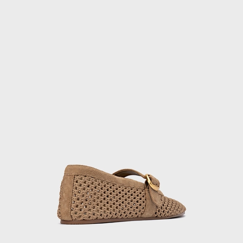 Sapatilha Knit Couro Suede Bege Almond