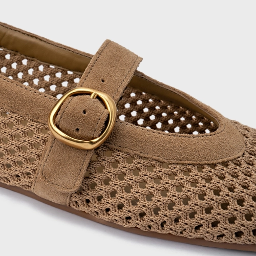 Sapatilha Knit Couro Suede Bege Almond