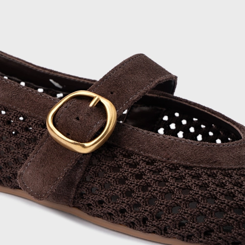 Sapatilha Knit Couro Suede Marrom Ganache