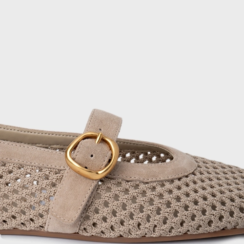 Sapatilha Knit Couro Suede Bege Oatmeal