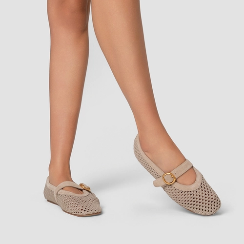 Sapatilha Knit Couro Suede Bege Oatmeal