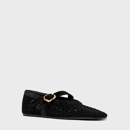 Sapatilha Knit Couro Suede Preto