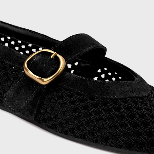 Sapatilha Knit Couro Suede Preto