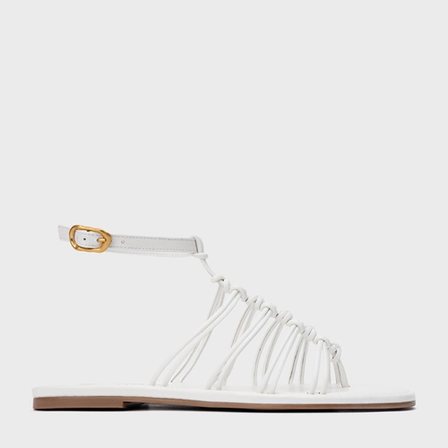 Sandália Rasteira String Couro Branco Blanc