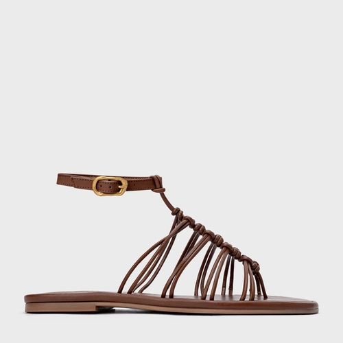Sandália Rasteira String Couro Marrom Walnut