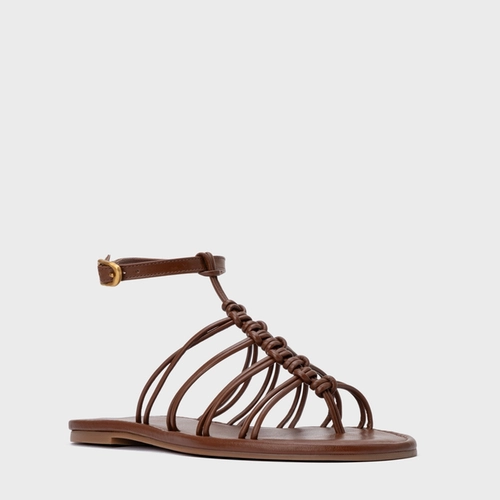 Sandália Rasteira String Couro Marrom Walnut