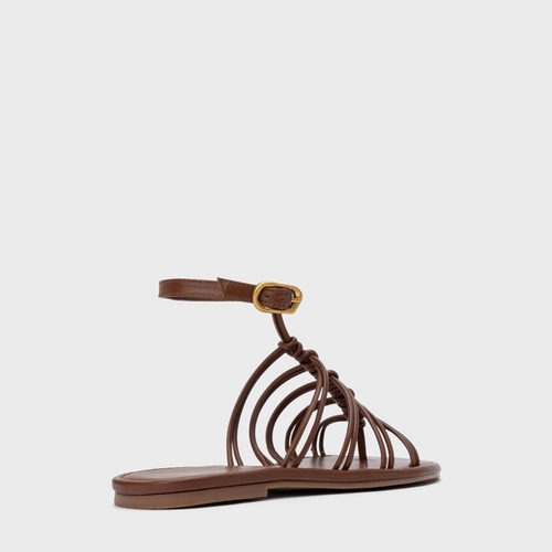 Sandália Rasteira String Couro Marrom Walnut