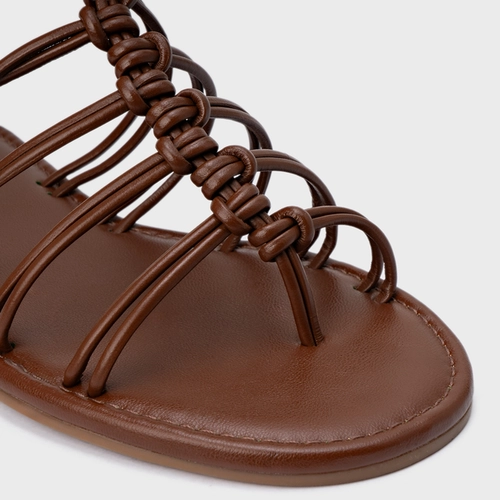 Sandália Rasteira String Couro Marrom Walnut
