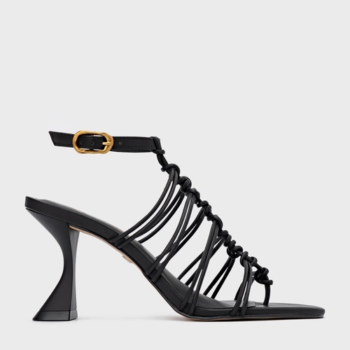 Sandália String Salto Sculpt Couro Preto