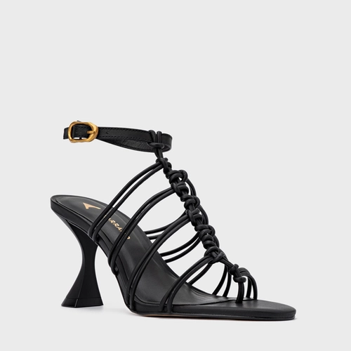 Sandália String Salto Sculpt Couro Preto
