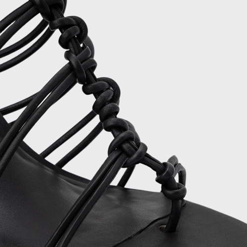 Sandália String Salto Sculpt Couro Preto
