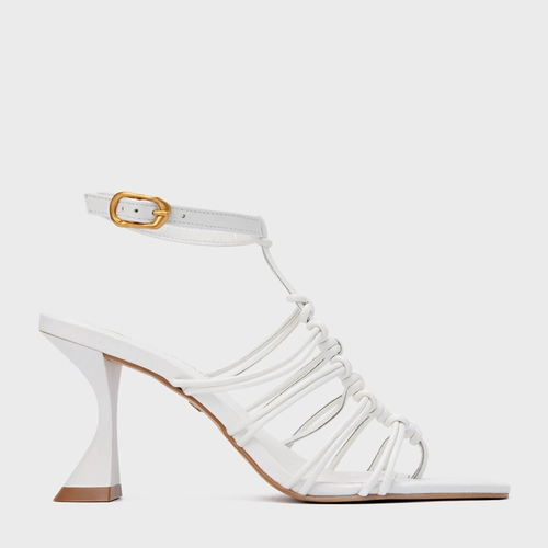 Sandália String Salto Sculpt Couro Branco Blanc