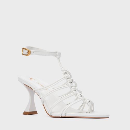 Sandália String Salto Sculpt Couro Branco Blanc