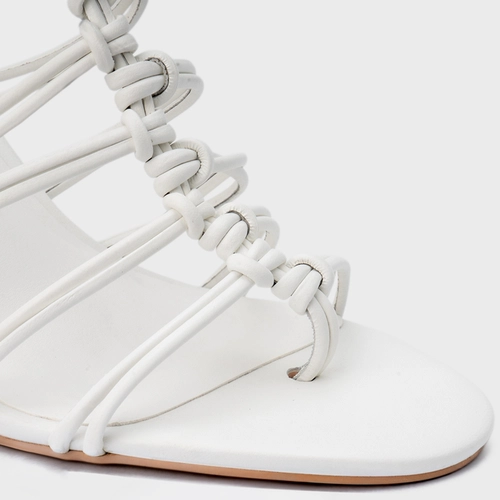 Sandália String Salto Sculpt Couro Branco Blanc