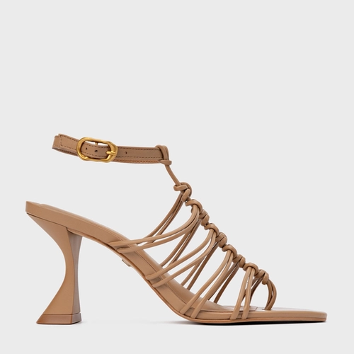 Sandália String Salto Sculpt Couro Marrom Cookie