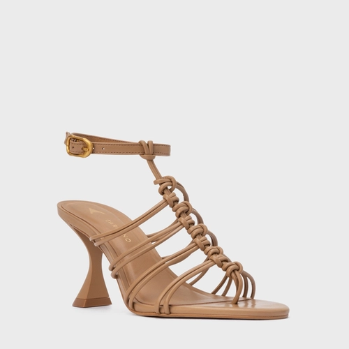 Sandália String Salto Sculpt Couro Marrom Cookie