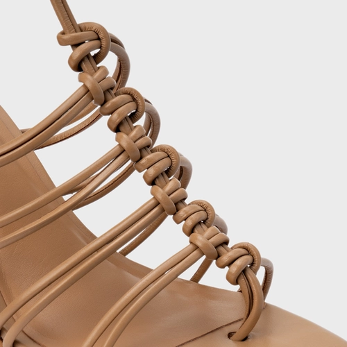 Sandália String Salto Sculpt Couro Marrom Cookie