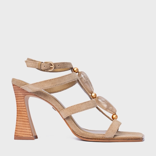 Sandália String Salto Sculpt Couro Bege Oatmeal