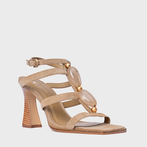 Sandália String Salto Sculpt Couro Bege Oatmeal