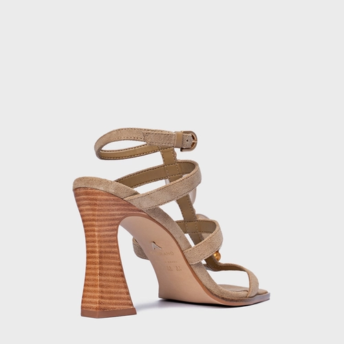 Sandália String Salto Sculpt Couro Bege Oatmeal