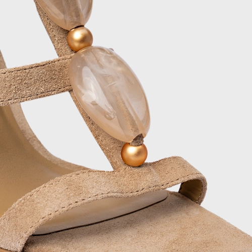 Sandália String Salto Sculpt Couro Bege Oatmeal