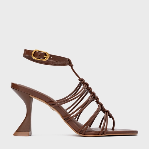 Sandália String Salto Sculpt Couro Marrom Walnut