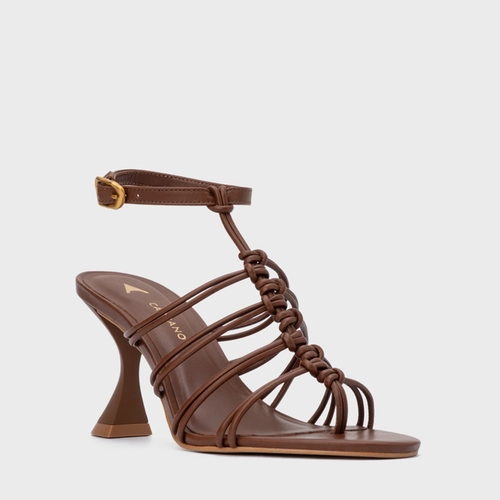Sandália String Salto Sculpt Couro Marrom Walnut