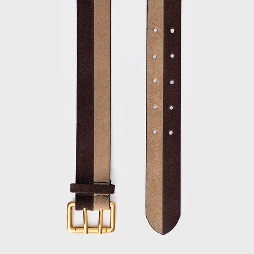 Cinto Duo Grosso Couro Suede Bege Almond