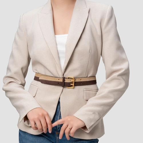 Cinto Duo Grosso Couro Suede Bege Almond