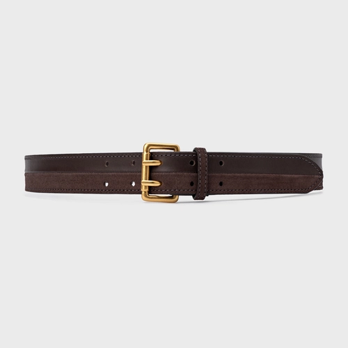 Cinto Duo Grosso Couro e Suede Marrom Ganache