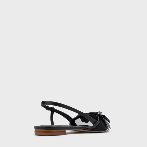 Sapatilha Slingback Laço Tela Couro Preto