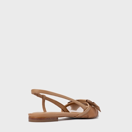 Sapatilha Slingback Laço Tela Couro Marrom Cookie