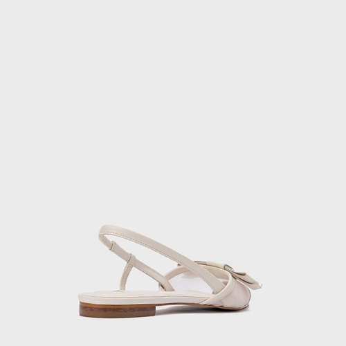Sapatilha Slingback Laço Tela Couro Off White Vanilla