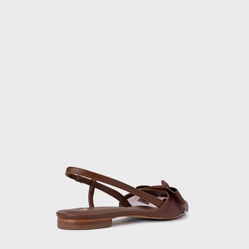 Sapatilha Slingback Laço Tela Couro Marrom Walnut