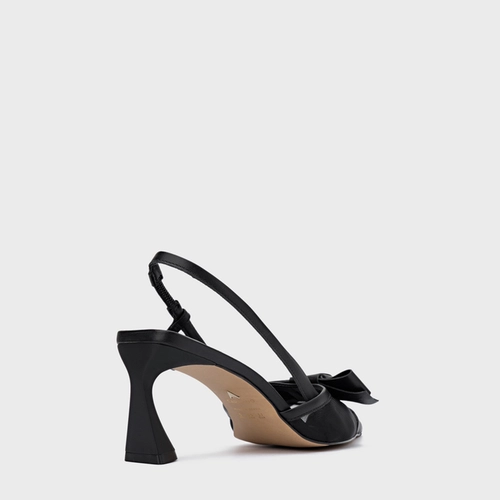 Scarpin Slingback Laço Tela Salto Allure Couro Preto