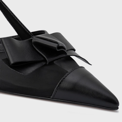 Scarpin Slingback Laço Tela Salto Allure Couro Preto