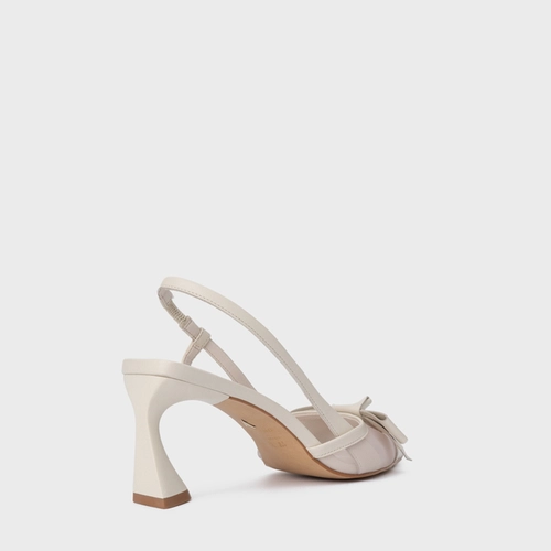 Scarpin Slingback Laço Tela Salto Allure Couro Off White Vanilla