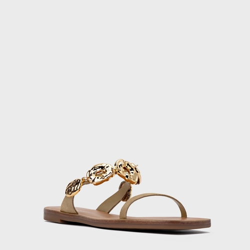 Rasteira Organic Coins Couro Suede Bege Almond