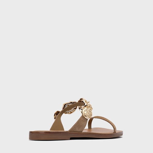 Rasteira Organic Coins Couro Suede Bege Almond